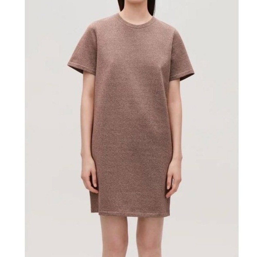NEW COS Metallic Jersey T-Shirt Mini Dress Size M Rose Gold Chic Casual Glam